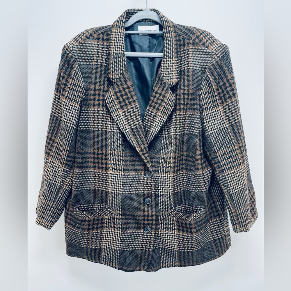 White Stag Women's vintage Plaid blazer Glen Check wool blend Button Size L